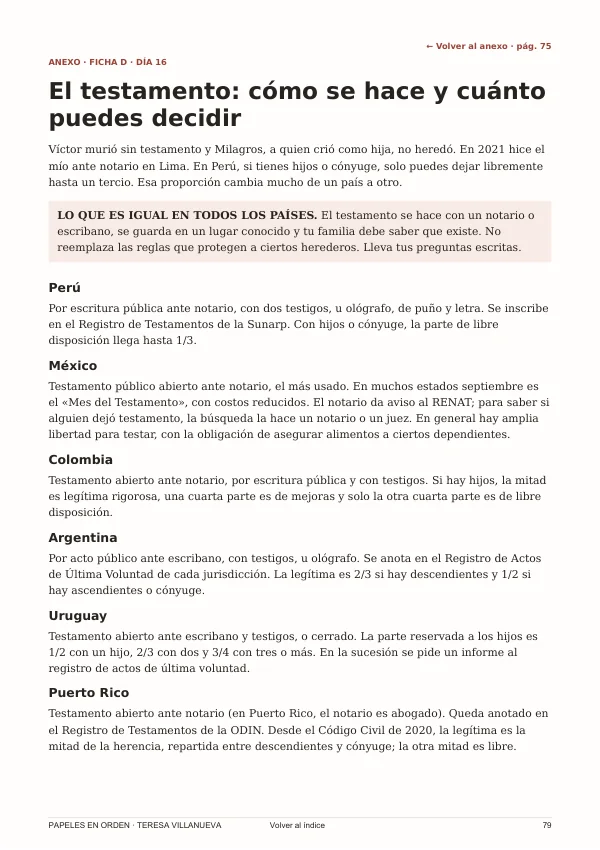 Anexo, ficha D: el testamento en cada país